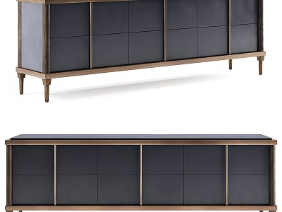 Modern Elegant TV Stand With Dark Finish And Brass Trim Storage Cabinets 3d model