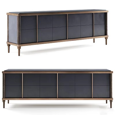 Modern Elegant TV Stand With Dark Finish And Brass Trim Storage Cabinets 3d model