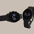 Two Black Chronograph Watches With Metal Bands And White Dial Design On White Background