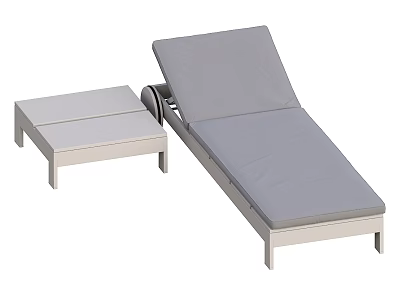 Outdoor Lounge Chair With Aluminum Frame Gray Cushion And Matching Side Table 3d model