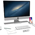 Apple iMac Desktop Computer with Keyboard Mouse Smartphone Pencil and Papers 3d model