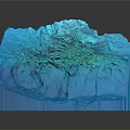 Blue 3D Terrain Model With Detailed Sculptural Surface And Digital Art Design