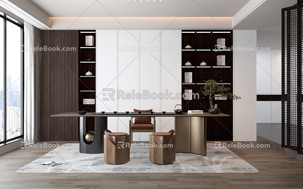 Minimalist Modern Tea Room Dining Room Door Wall Cabinet 3d model