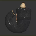 Stylish Black Metal Flask With Gold Lid And Curved Leather Handle For Daily Use