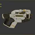 Futuristic Sci Fi Handgun Weapon With Metallic Silver White Body And Yellow Accents