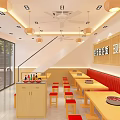 Restaurant with Good Soup Simple Noodles Freshly Cooked Beef Rice Wooden Tables and Red Seats