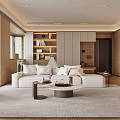 Modern Living And Dining Room Interior With White Sofa Round Coffee Table And Open Layout