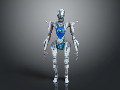 Humanoid Robot With Silver Blue Mechanical Armor And 3D Model Structure 3d model