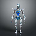 Humanoid Robot With Silver Blue Mechanical Armor And 3D Model Structure