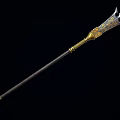 Decorative Ancient Spear With Golden Intricate Engravings And Metal Shaft Design
