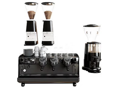 Professional Kitchen Appliances For Coffee Making With Grinders Machine Cups And Tray 3d model