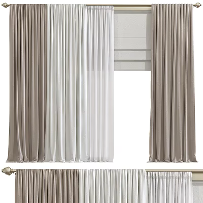 Elegant Layered Grey And White Curtains With Soft Flowing Velvet Drapery Design 3d model