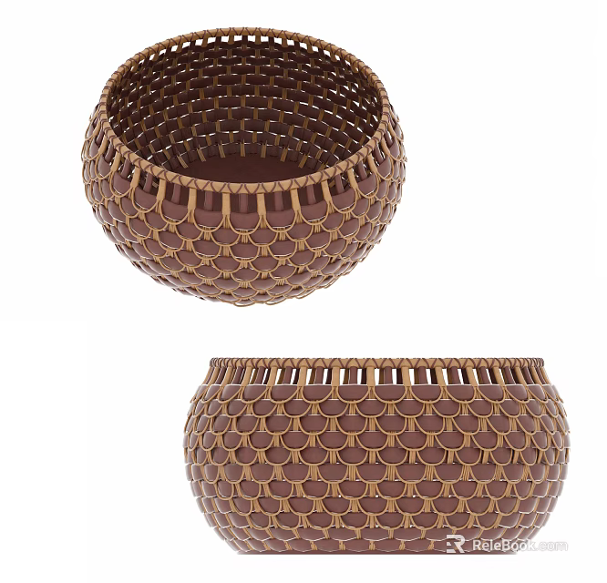 Round Brown Woven Storage Baskets with Textured Design for Home Organization Decorative Use 3d model 