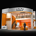 LDZY Exhibition Booth Modern Two Story Design With White Orange Interior Staircase And Chairs Tables