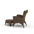Brown Wicker Armchair and Coffee Table Set with Ottoman in Modern Design Style