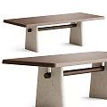 Modern Dining Table With Rectangular Wooden Tabletop And Sturdy Concrete Legs With Wooden Crossbar