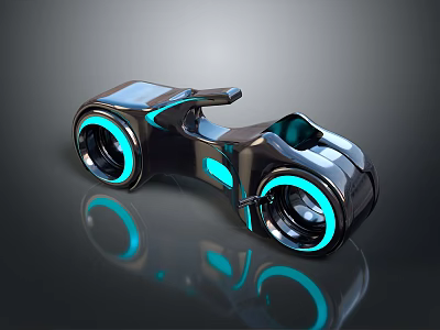Futuristic Motorcycle with Blue Glowing Elements Sleek Black Body and Round Reflective Wheels 3d model