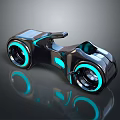 Futuristic Motorcycle with Blue Glowing Elements Sleek Black Body and Round Reflective Wheels