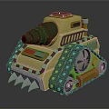 3D Cartoon Tank With Yellow Body Green Cannon Tracks And Spikes