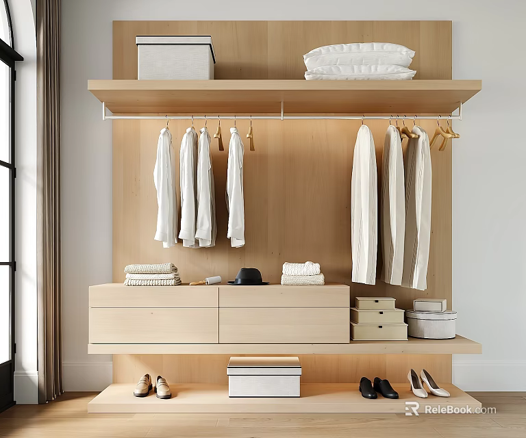 Modern Wardrobe with Hanging Clothes Drawers and Storage Shelves for Shoes and Boxes 3d model 