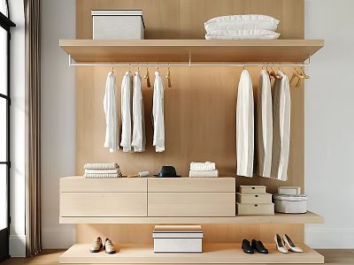 Modern Wardrobe with Hanging Clothes Drawers and Storage Shelves for Shoes and Boxes 3d model