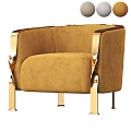 Elegant Gray Single Sofa with Golden Metal Trim and Plush Velvet Upholstery