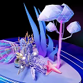 Abstract 3D Art With Vibrant Geometric Shapes Coral Structures And Glowing Orbs