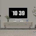 Modern TV Stand With Flat Screen TV Green Plants And Decorative Ornaments In Living Room