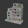 Cartoon Scene Multi Story Building Model With Balconies Windows And Colorful Facades