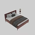 Stylish Double Beds With Red And Beige Frames Decorative Pillows And Soft Blankets 3d model