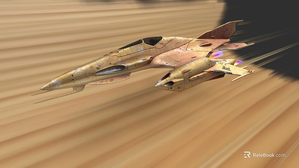 Fighter Jet Flying Over Desert Terrain At High Speed With Dynamic Motion 3d model 