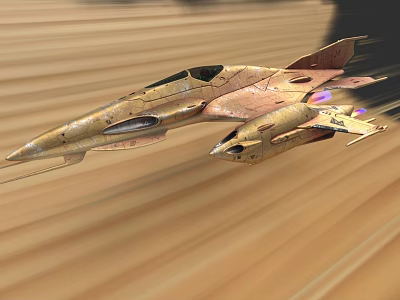Fighter Jet Flying Over Desert Terrain At High Speed With Dynamic Motion 3d model
