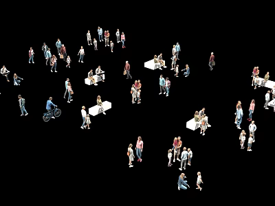 Diverse Group of People Interacting Sitting at Tables and Walking in Open Space 3d model