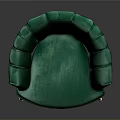 Elegant Green Velvet Chair With Scalloped Backrest And Golden Tapered Legs