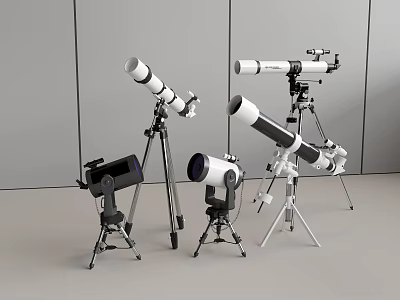 Different Types of Telescopes with Sturdy Tripods for Astronomical Observation 3d model