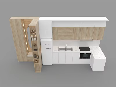 Modern Kitchen Cabinets With White And Wooden Design For Storage Solution 3d model