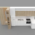 Modern Kitchen Cabinets With White And Wooden Design For Storage Solution 3d model