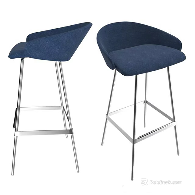 Blue Upholstered Bar Stools with Metal Frame Modern Stylish Design for Kitchen Bar Counter 3d model 