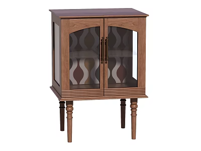 Elegant Wooden Decorative Cabinet With Glass Doors Geometric Patterns And Sturdy Legs 3d model