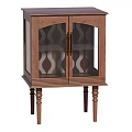 Elegant Wooden Decorative Cabinet With Glass Doors Geometric Patterns And Sturdy Legs