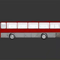 Red Bus With Red Body And White Lower Section Multiple Windows On Black Reflective Background