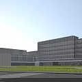Modern Office Building Complex With Glass Curtain Walls Green Trees Lawn And Vehicles