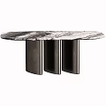 Modern Dining Table With Sleek Marble Top And Black Metal Cylindrical Legs
