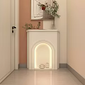 White Modern Fireplace with Mirror Green Plants Soft Lighting and Decorative Ornaments