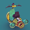 Vibrant Yellow Green Graffiti Flying Vehicle With Large Propeller And Rider Figure
