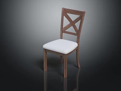Stylish Wooden Dining Chair With Cross Back Design White Upholstered Seat And Nailhead Trim 3d model