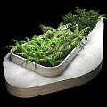 Road Facilities Curved White Marble Planters With Green Plants Layered Design And Bottom Lighting