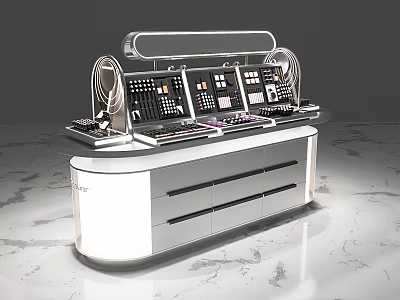 Modern Table and Chair Set Featuring Control Panels Knobs Buttons and Storage Drawers 3d model