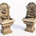 Two Symmetrical Ornate Classical Stone Fountains With Carved Decorative Pedestal Bases
