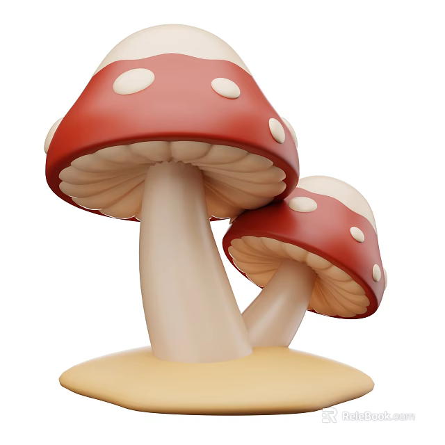Vibrant Red And White Spotted Mushroom Vegetables In Cute 3D Cartoon Style 3d model 